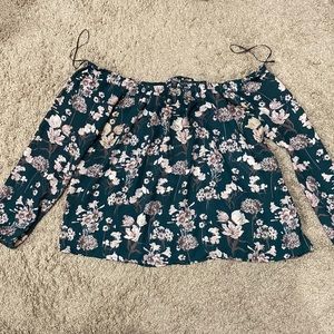 Charlotte Russe XL off the shoulder teal floral top